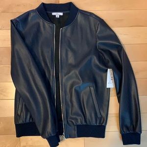 Navy blue leather jacket